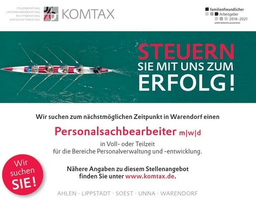 Stellenanzeige für Personalsachbearbeiter mit Slogan Steuern Sie mit uns zum Erfolg